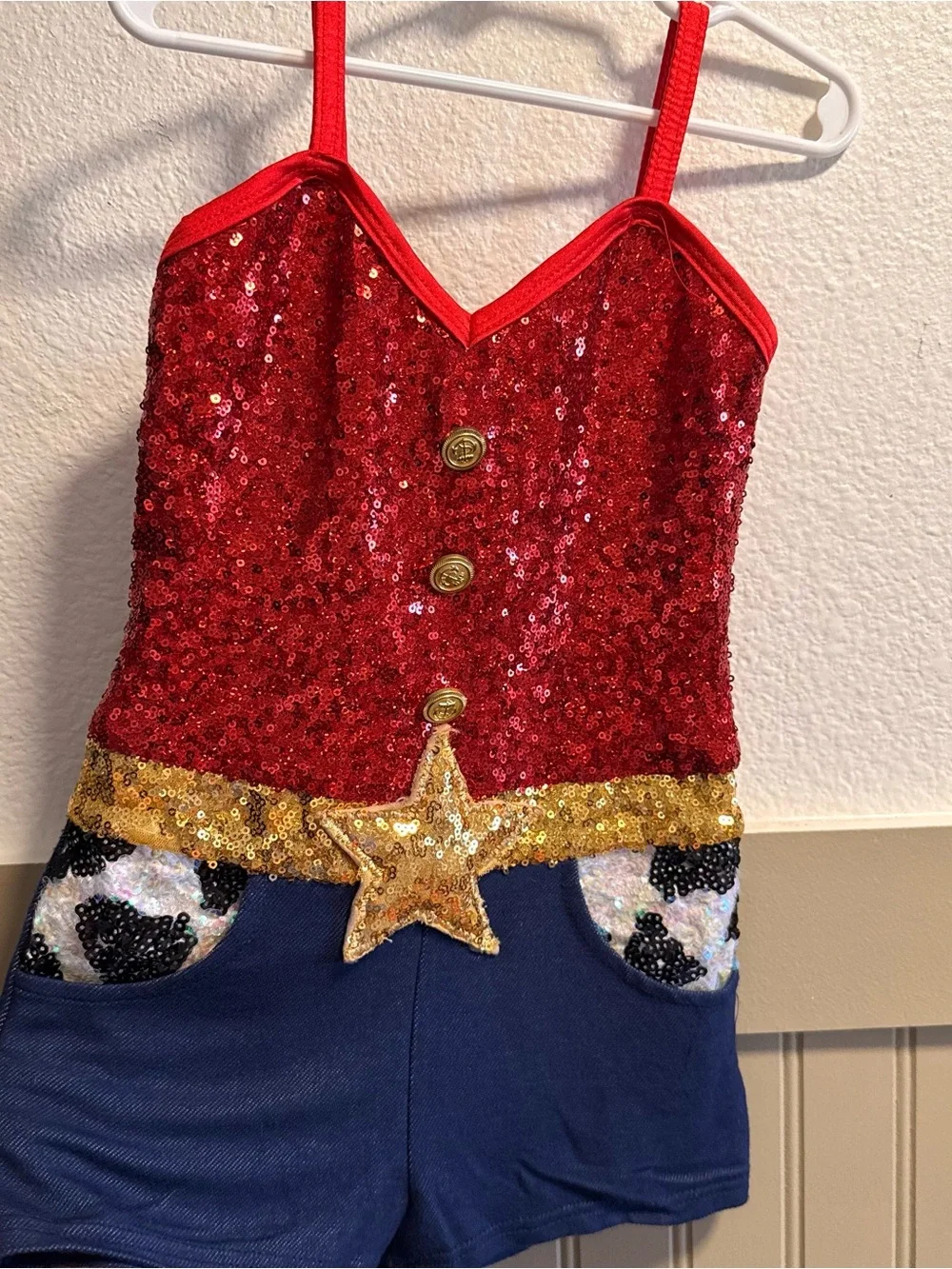 Glamour Cowgirl Woody Red Sequin Star Kids Costume Romper
